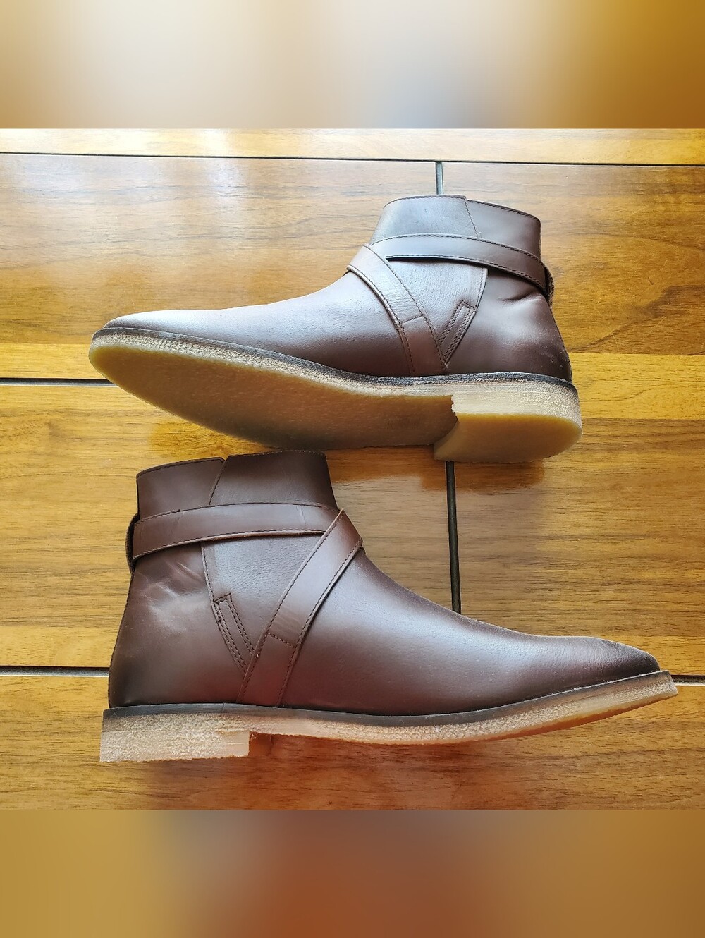 Men's Brown Leather Ankle Boots with Wrap Strap